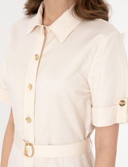Ekru Regular Fit Dokuma Elbise