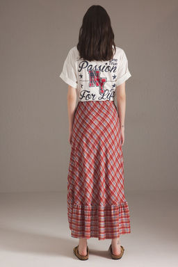 TRENDYOLMILLA Cok Renkli Ekose Desenli Etek Ucu Asimetrik Midi boy Etek TWOSS25ET00155  фото 4