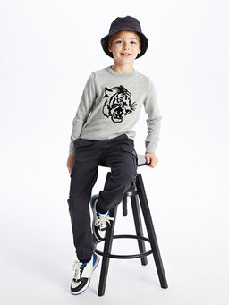 Bisiklet Yaka Bask?l? Uzun Kollu Erkek ?ocuk Triko Kazak - Waikiki фото 3