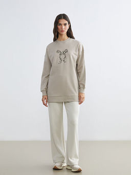 Bask?l? Oversize Kad?n Sweatshirt Tunik