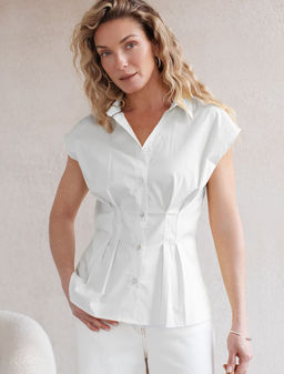 Блузка приталенного кроя с коротким рукавом из легкого хлопкового поплина - Vilatte фото 7