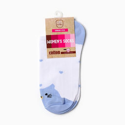 Цена за 2 шт. Носки женские укороченные "Котик", цвет белый/голубой, р-р 23-25