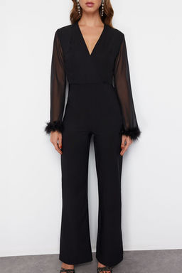 TRENDYOLMILLA Siyah Otrisli Dokuma Tulum TPRSS24TU00012