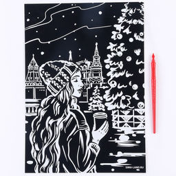 Гравюра Девушка с кофе, с эффектом золото, А4 - Школа талантов фото 2