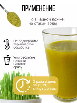 Витграсс + Куркума 150г (состав: порошок из молодых зеленых ростков пшеницы (Wheat grass), куркума м - Sneko Gold фото 5