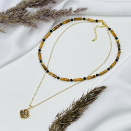 Колье из песочной Яшмы и Обсидиана с подвеской