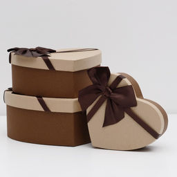 Набор коробок 3в1 Сердца, коричневый, 21 х 19 х 9 - 15.5 х 14 х 6 см