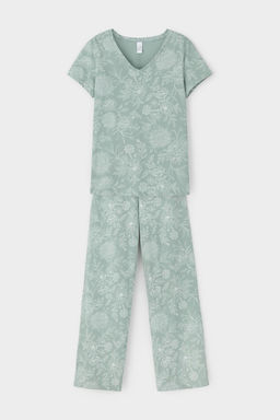 Е 20058/24/голубой прибой,кружевные цветы пижама жен