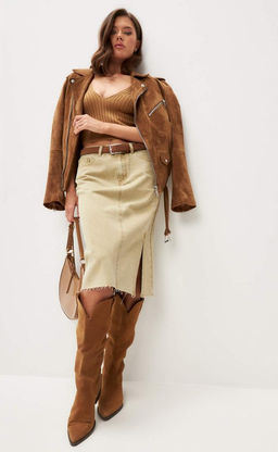 Юбка женская джинсовая миди P412-0219 хаки - Primm фото 2