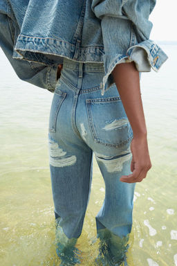 WIDE-LEG HIGH-WAIST RIPPED TRF JEANS - Zara фото 4