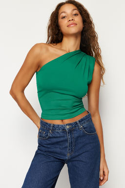 Trendyolmilla Siyah Asimetrik Tek Omuz Vatkal? Esnek Orme Bluz TWOSS24BZ00133 фото 14