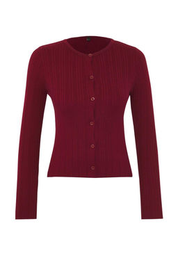 Bordo 2li Fitilli Premium/Ozel Iplikli Yumusak Dokulu Triko H?rka-Bluz Tak?m TWOAW26HI00003