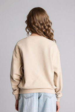 Relax Fit Bisiklet Yaka Bask_l_ Sweatshirt K_z _ocuk - Defacto фото 5