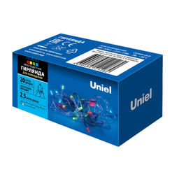 ULD-S0250-020/STA MULTI IP20 Гирлянда светодиодная, 2,5м. 20 светодиодов. Разноцветный свет. Провод прозрачный. ТМ Uniel