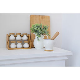 Ступка для специй BellaTenero, 380 мл, с пестиком, на бамбуковой подставке, фарфор, белая  фото 6