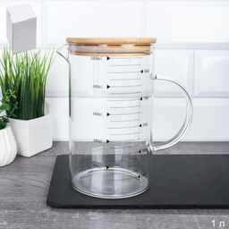 Цена за 1 шт. Кружка мерная 1000 мл / LCWJ103 /уп 48/Бамбуковая крышка