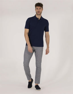 A__k Lacivert Slim Fit Beli Lastikli Kanvas Pantolon