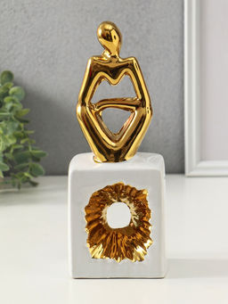 Фигура керамика «Задумчивый человек», белый с золотом, 7×9.5×26 см