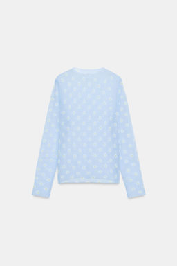 TOP PUNTO SEMITRANSPARENTE FLORES / Azul pastel