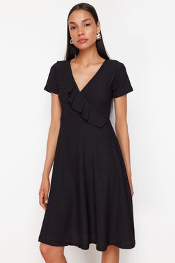 Siyah F?rf?rl? Kruvaze Kapamal? Skater/Belden Ac?lan Esnek Midi Orme Elbise TWOSS24EL01068 - Trendyolmilla фото 3