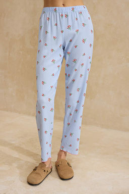 Mavi Cicekli Dantel Detayl? Burumcuk Dokulu Orme Pijama Tak?m? THMSS26PT00011 - Trendyolmilla фото 3