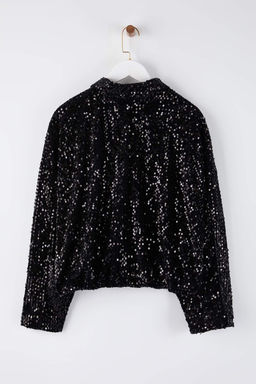 Siyah Oversize Parlak Pul Payet Bomber Mont TWOAW26MO00165 - Trendyolmilla фото 8