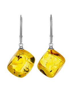 Серьги-кубики Рафинад с формованным лимонным янтарём
