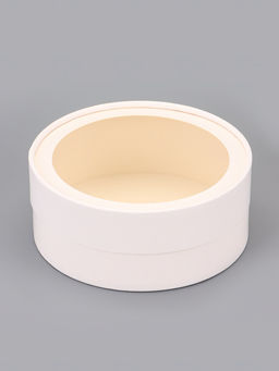 Набор круглых подарочных коробок с окном, завальцованные, белые, набор 8 шт., 15×6 см