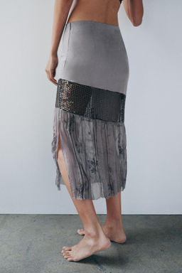 FALDA MIDI COMBINADA LENTEJUELAS / Grises - Zara фото 3