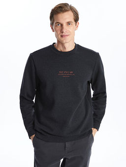 Bisiklet Yaka Uzun Kollu Nak??l? Erkek Sweatshirt