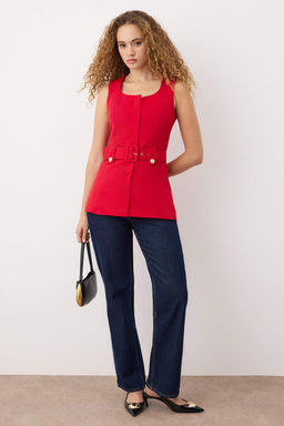 Siyah Kemerli Fitted C?tc?t Kapamal? Yelek TWOAW26YE00046 - Trendyolmilla фото 6