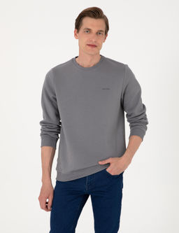 Gri 3 _plik Regular Fit __i Polarl_ Bisiklet Yaka Basic Sweatshirt