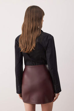 Ici Sardonlu Suni Deri Drapeli Yuksek Bel Vucuda Oturan Orme Etek TWOAW26ET00138 - Trendyolmilla фото 4