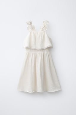 VESTIDO FLORES BORDADAS / Crudo