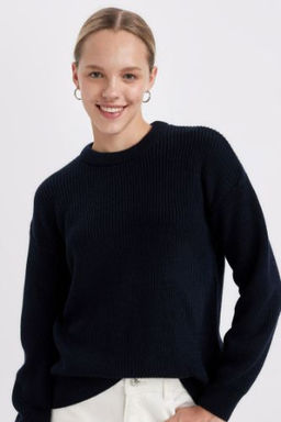 Regular Fit Bisiklet Yaka Selanik Kumas Basic Duz Triko Kazak