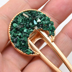 Заколка зажим для волос Месяц с натуральным малахитом 7*3,5*1,8см