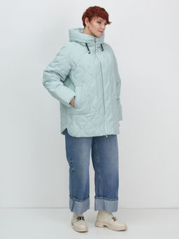 Куртка женская демисезонная с капюшоном бирюзового цвета 1140Br