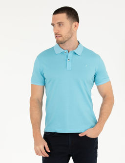 A__k Mavi Slim Fit %100 Pamuk Polo Yaka Merserize Ti__rt