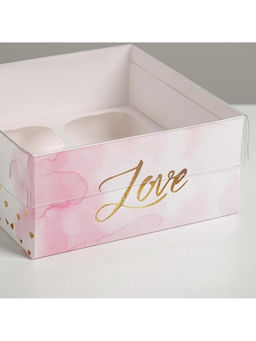 Цена за 5 шт. Коробка для капкейков, кондитерская упаковка, 4 ячейки «Love», 16×16×7.5 см