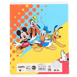 Цена за 20 шт. Тетрадь в клетку 24 листа, 5 видов МИКС, обложка мелованная бумага, «Минни Маус»