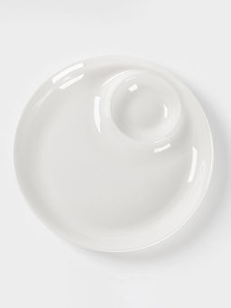 Блюдо с соусником Доляна White Label, d=25 см, фарфор, белое