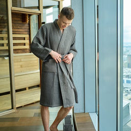 Халат вафельный мужской удлиненный «Этель» Boho, размер 46-48, светло-серый