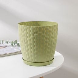 Цена за 2 шт. Горшок для цветов с поддоном «Петропласт. Ротанг», 2 л, пластиковый, оливковый