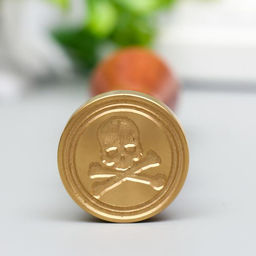 Печать для сургуча с деревянной ручкой «Череп с костями», 9×2.5×2.5 см