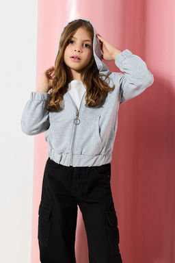 Gri Melanj Unisex Kapusonlu Pamuklu Fermuarl? Orme H?rka TKDAW25HI00001