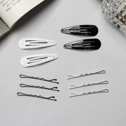 Цена за 12 шт. Невидимки для волос «Бриджит», набор 12 шт., 5 см, чёрно-белые