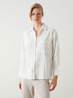 ?izgili Oversize Keten Kar???ml? Kad?n G?mlek