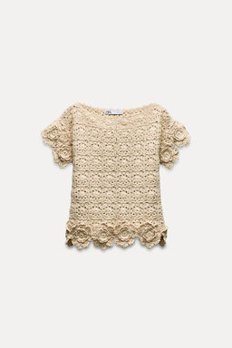FLORAL CROCHET KNIT TOP - Zara фото 4