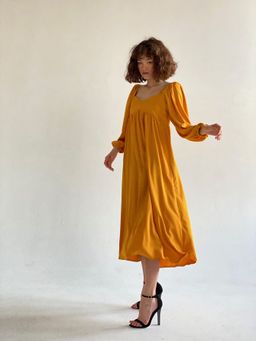 Платье-миди с пышными рукавами в цвете манго - Martichelli фото 2