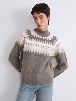 Yar?m Bal?k?? Yaka Desenli Kad?n Triko Kazak